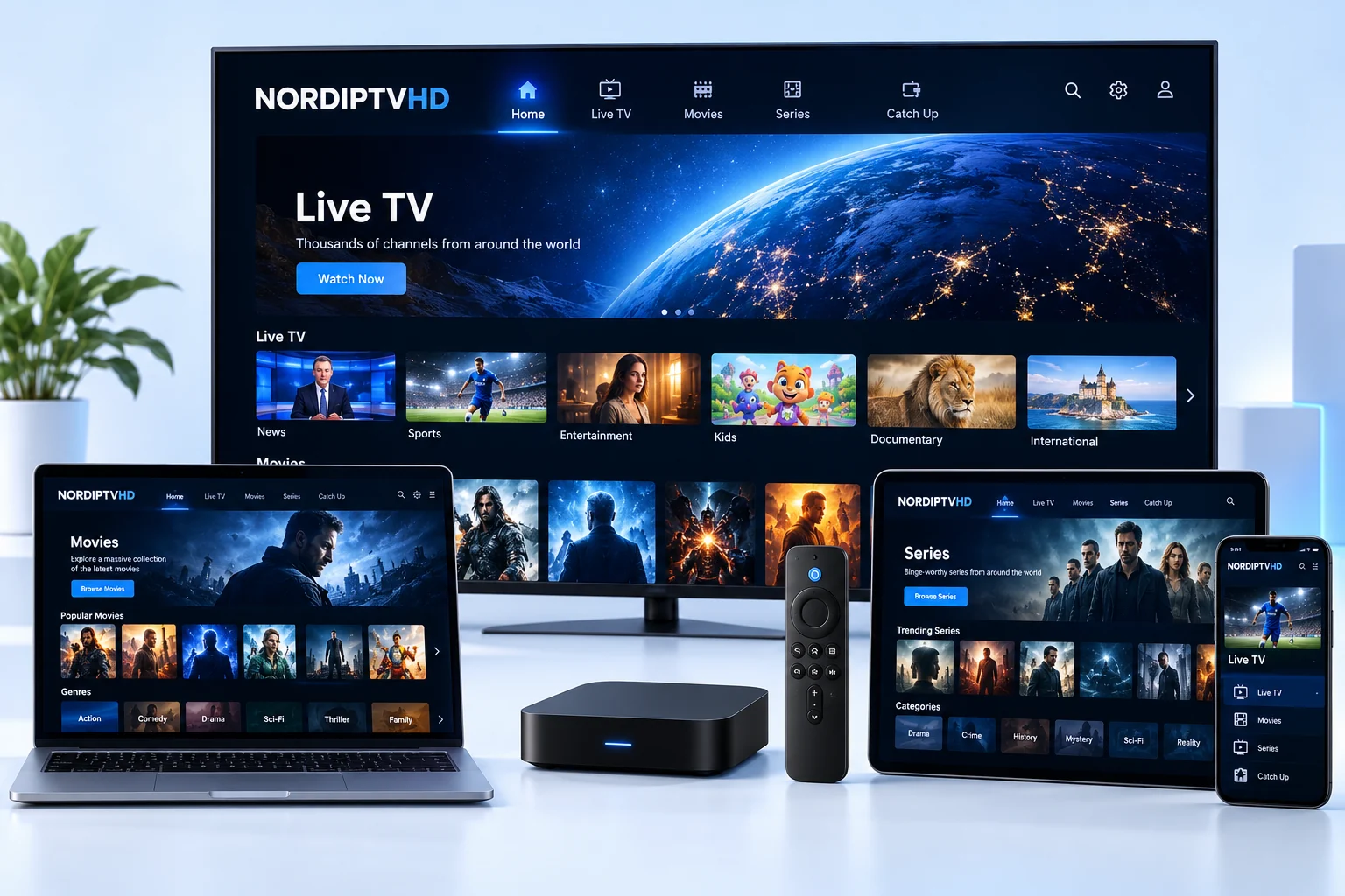 Nord IPTV HD on television, laptop, tablet and phone
