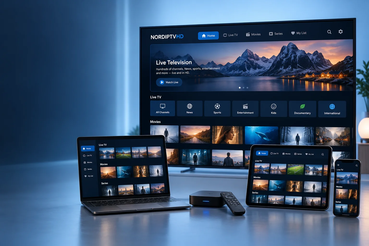 NORDIPTVHD viewing setup across compatible screens